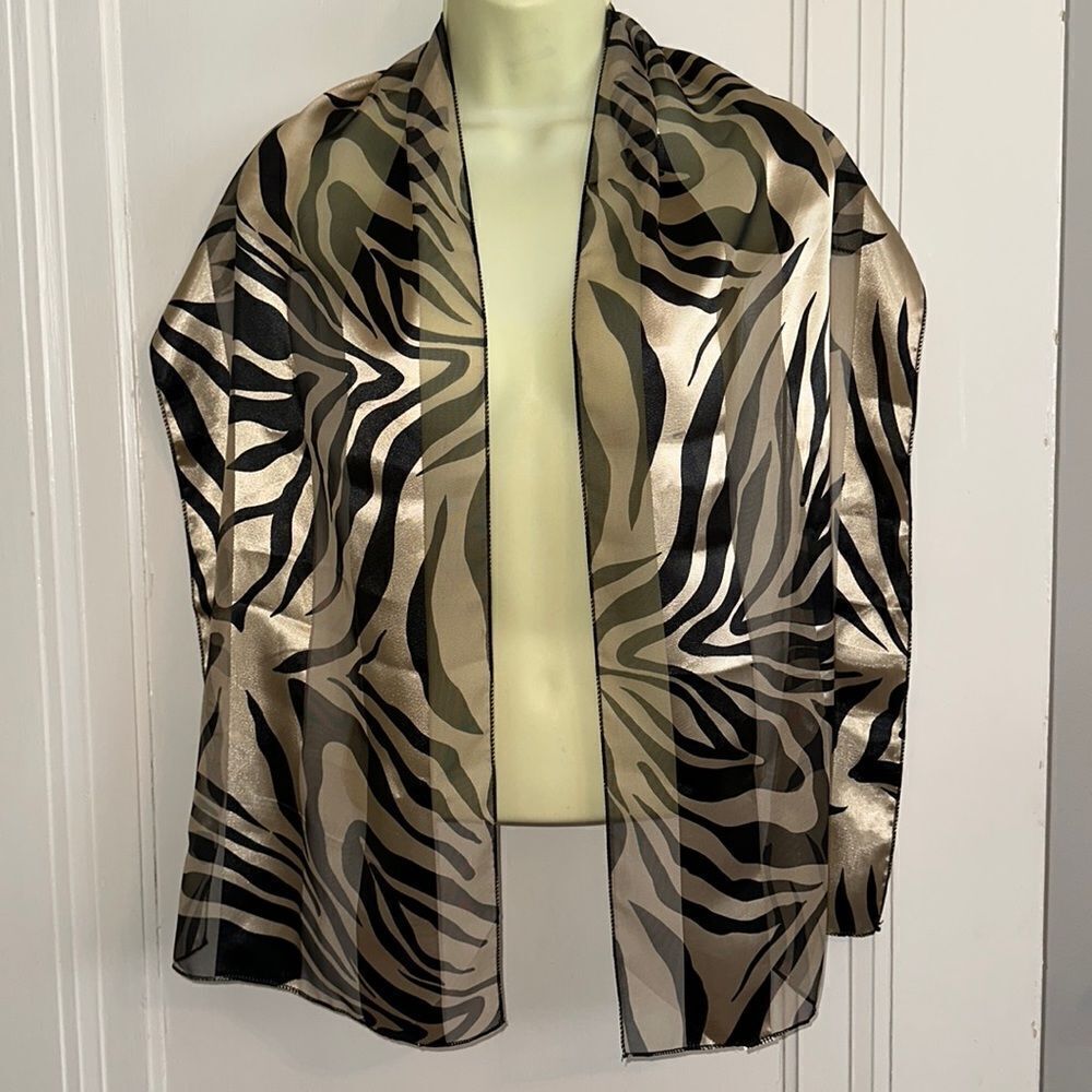 Space Age gold & black polyester animal print long‎ scarf